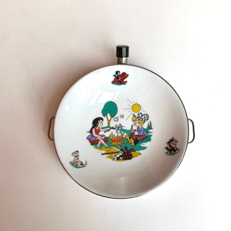 用于加热婴儿食品|的盘子复古婴儿用品|瓷器和黄铜板 - 其他 - 瓷 白色