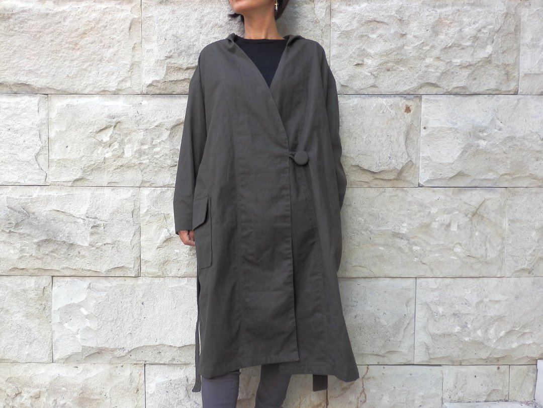 Cotton canvas Half coat / dark brown - 女装休闲/机能外套 - 棉 咖啡色