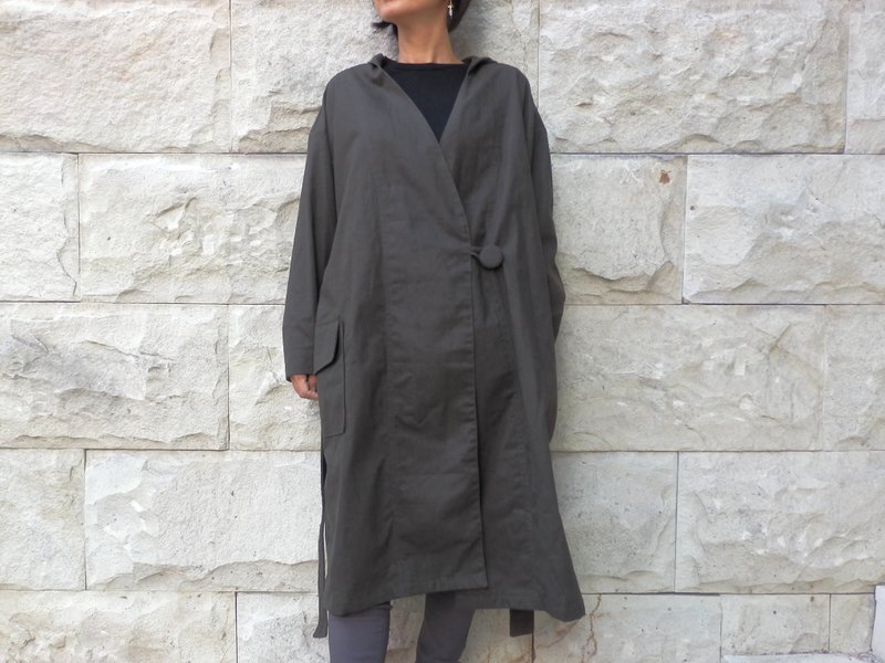 Cotton canvas Half coat / dark brown - 女装休闲/机能外套 - 棉．麻 咖啡色