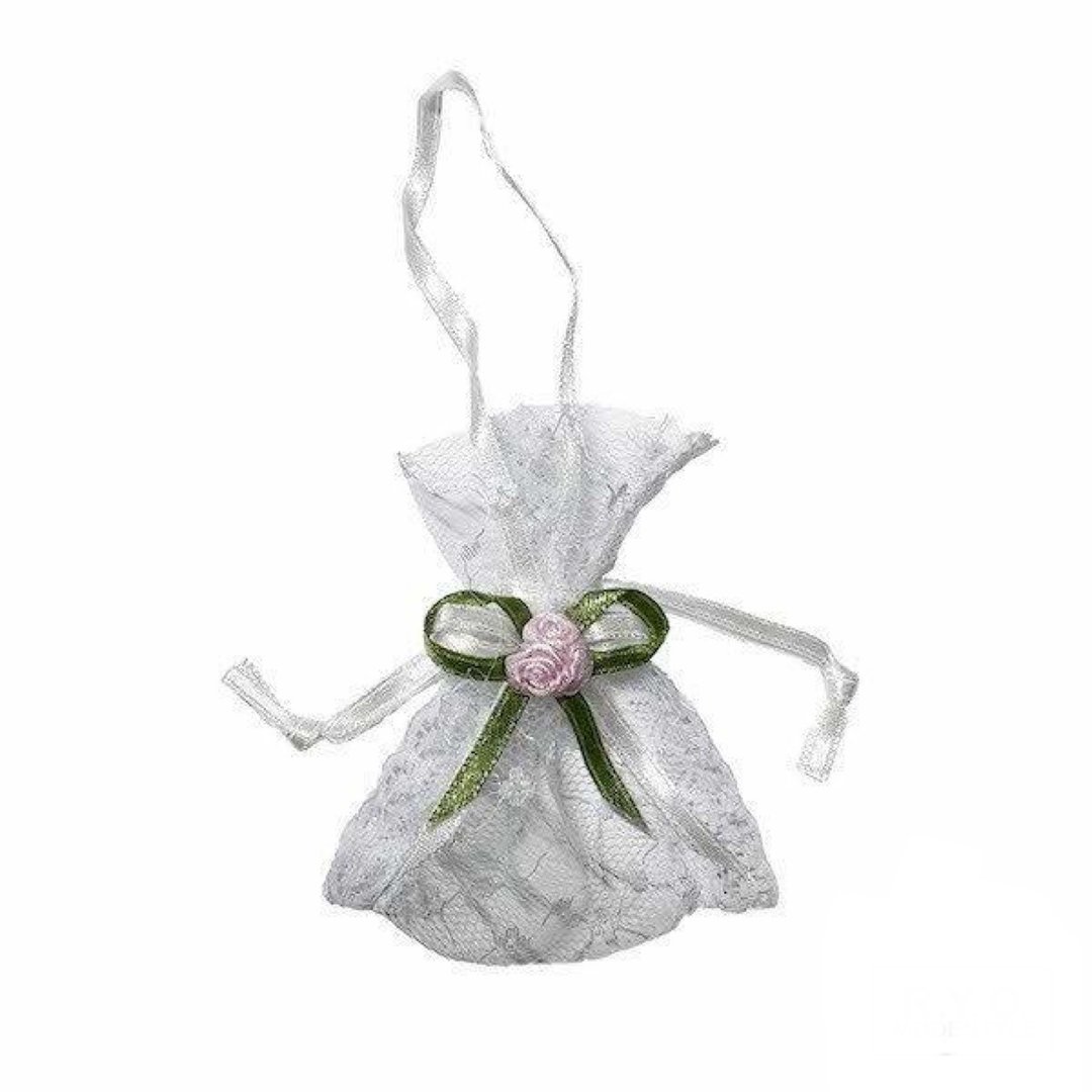 Lace Satin Pouch Drawstring 10 Pieces Rose Ribbon - 收纳用品 - 聚酯纤维 白色