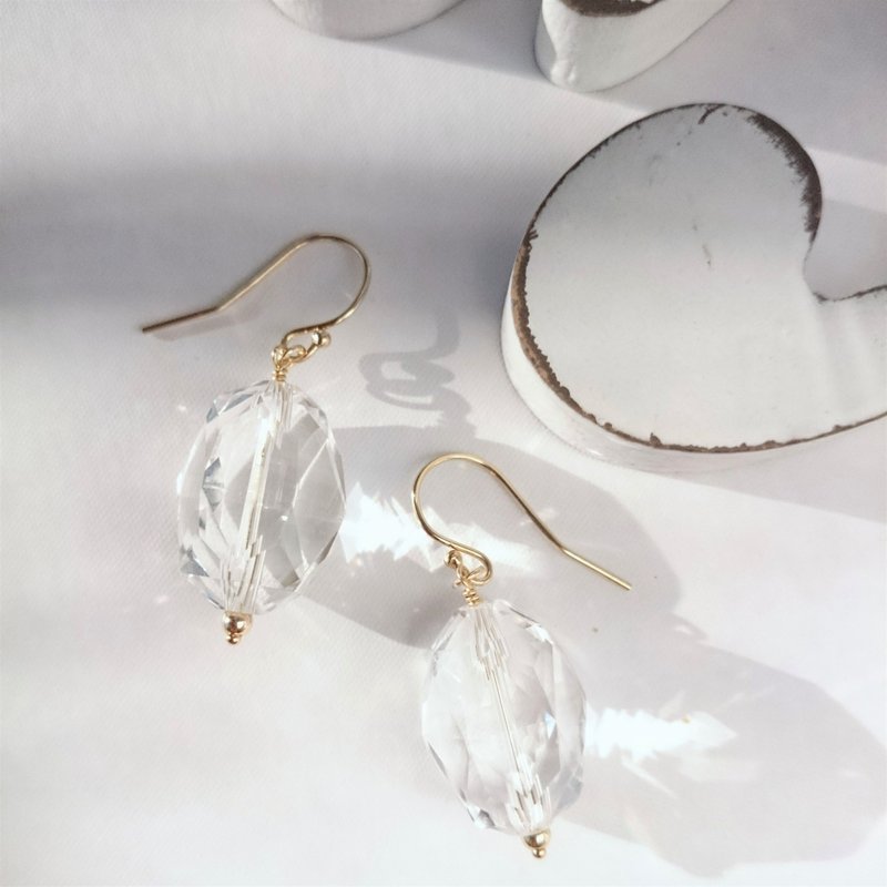 14kgf*宝石质AAAcrystal quartz hook pierced earring/earring - 耳环/耳夹 - 宝石 透明