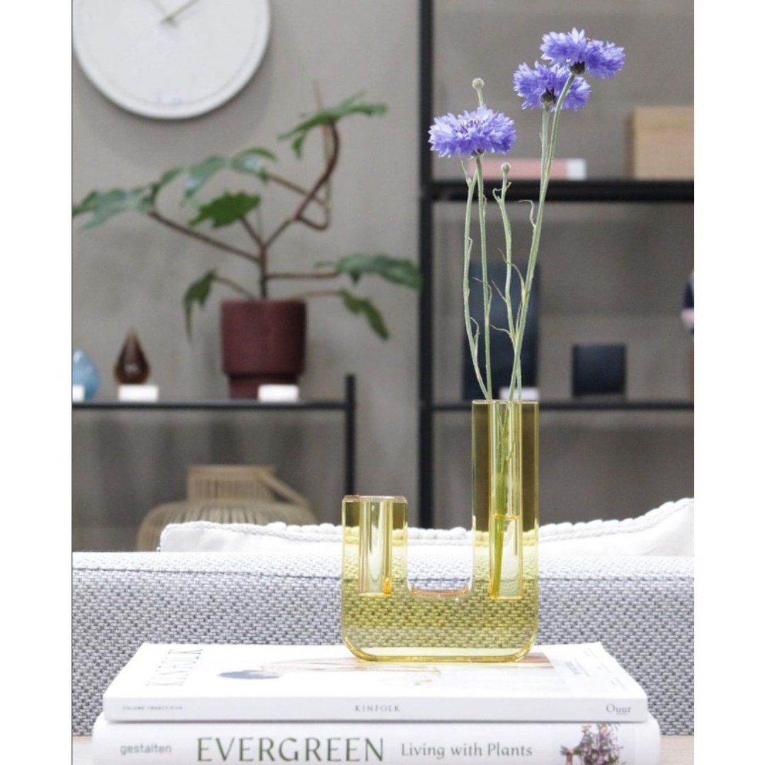 【Hübsch】－340905 黄色J字造型花瓶 花器 插花 摆饰 纸镇七夕 - 花瓶/陶器 - 玻璃 黄色