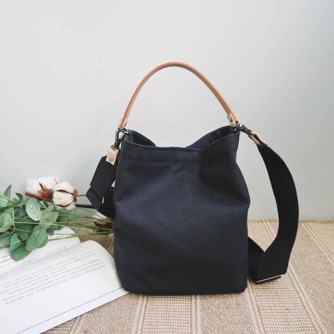 质感帆布 MINI水桶包 Mini bucket bag #99黑 - 束口袋双肩包 - 棉 黑色