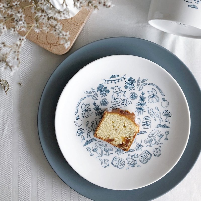 动物印花 | 绵羊妈妈20厘米圆盘 - 浅碟/小碟子 - 瓷 蓝色