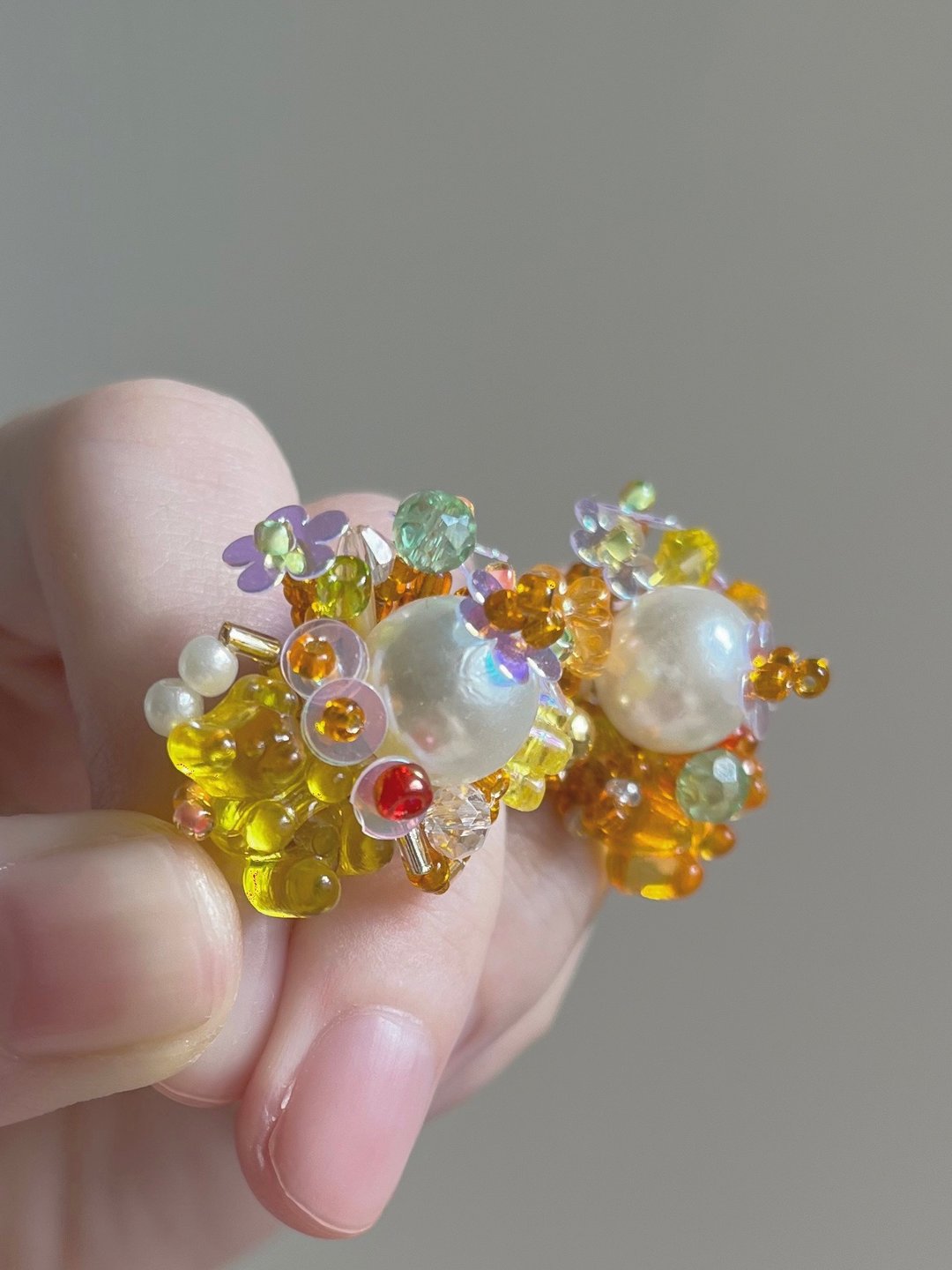 只有耳针款/手作串珠耳环/抗敏耳针/耳环饰品 - 耳环/耳夹 - 压克力 橘色
