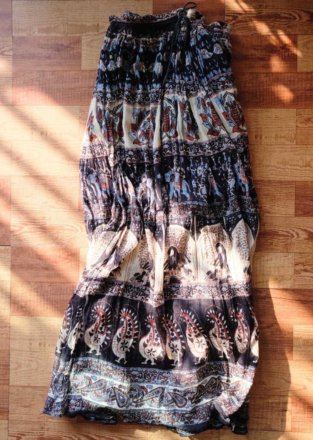 Vintage 70s skirt 七零年代嬉皮经典薄棉长裙 孔雀 - 裙子 - 棉 