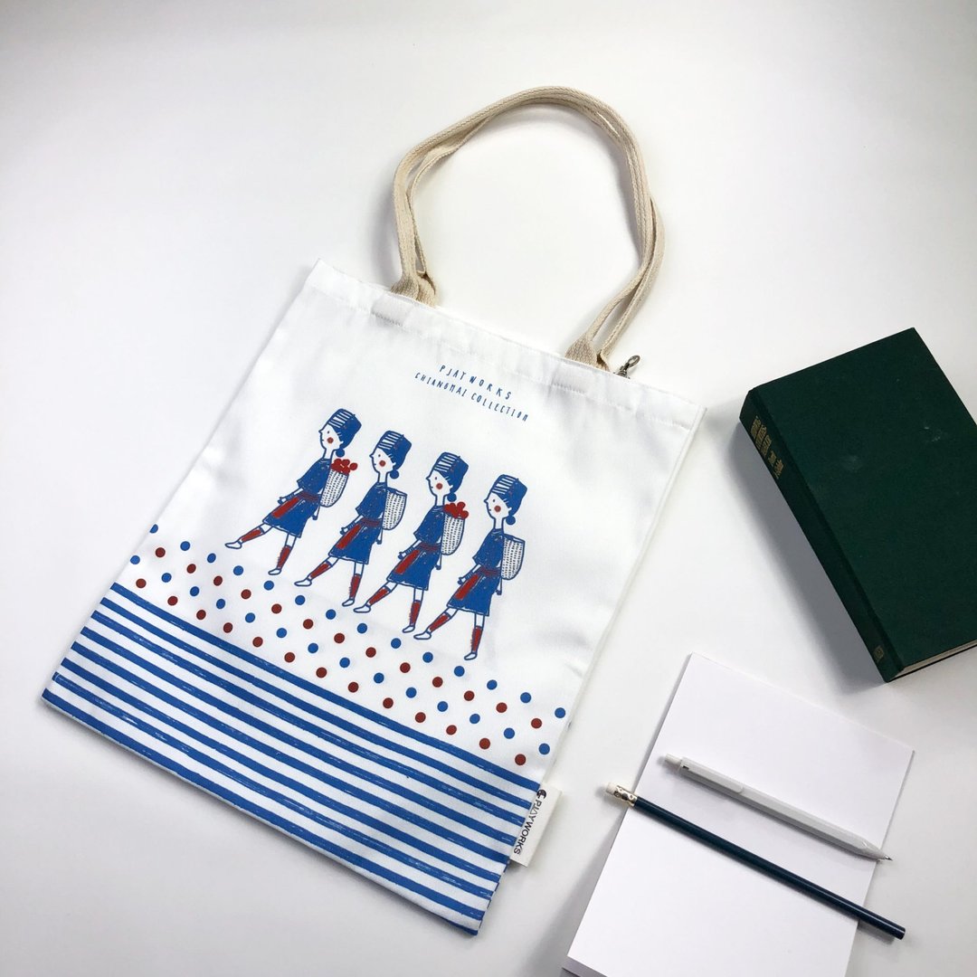 Tote bag : Hilltribe dot - 侧背包/斜挎包 - 聚酯纤维 白色