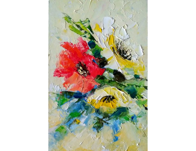 Floral Painting Original Art, Small Oil Artwork, Abstract Flower Wall Art 油畫原作 - 海报/装饰画/版画 - 其他材质 多色