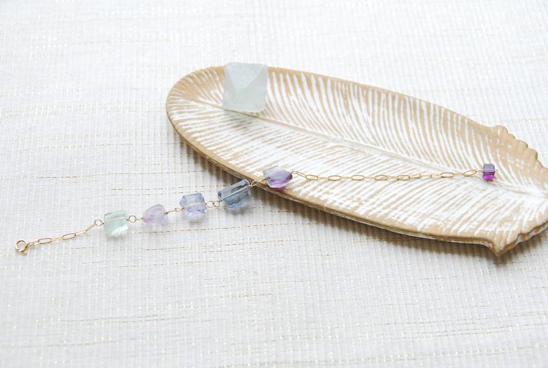 Tumble cut fluorite 5 Stone bracelet A 14kgf - 手链/手环 - 半宝石 多色