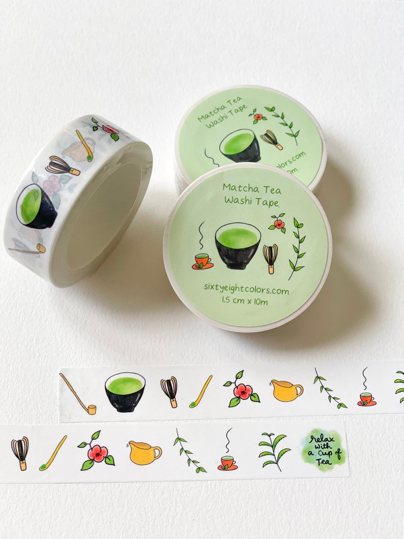 Cute Tea Washi Tape, Matcha Transparent Washi Tape, Kawaii Stationery - 纸胶带 - 纸 