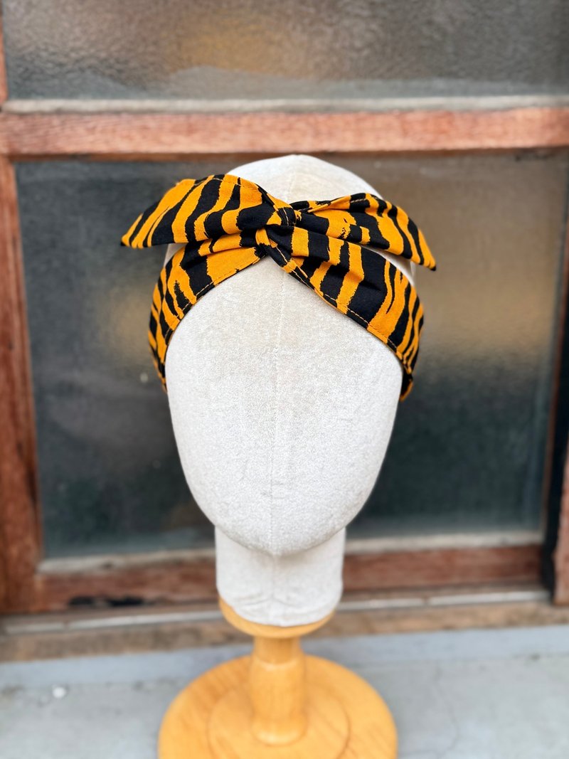 铝线发带 领巾 头带 黑橘 虎纹 老虎 动物纹 复古 个性 小牛村 - 发带/发箍 - 棉．麻 橘色