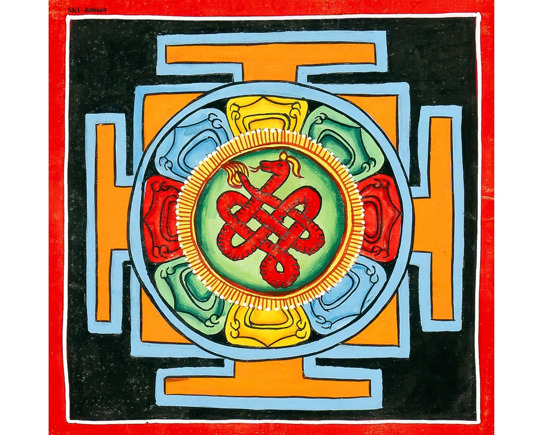 手工绘制那伽曼陀罗符咒唐卡 —— 富足与宁静的神圣圣画 - 墙贴/壁贴 - 其他材质 多色