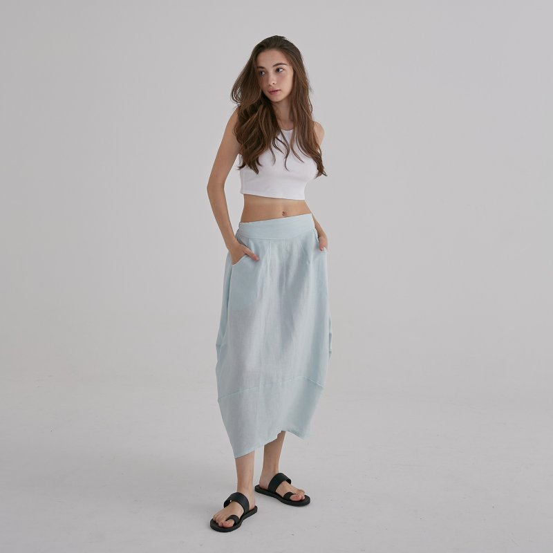 棉麻圆裙- 薄荷 - 裙子 - 棉．麻 绿色