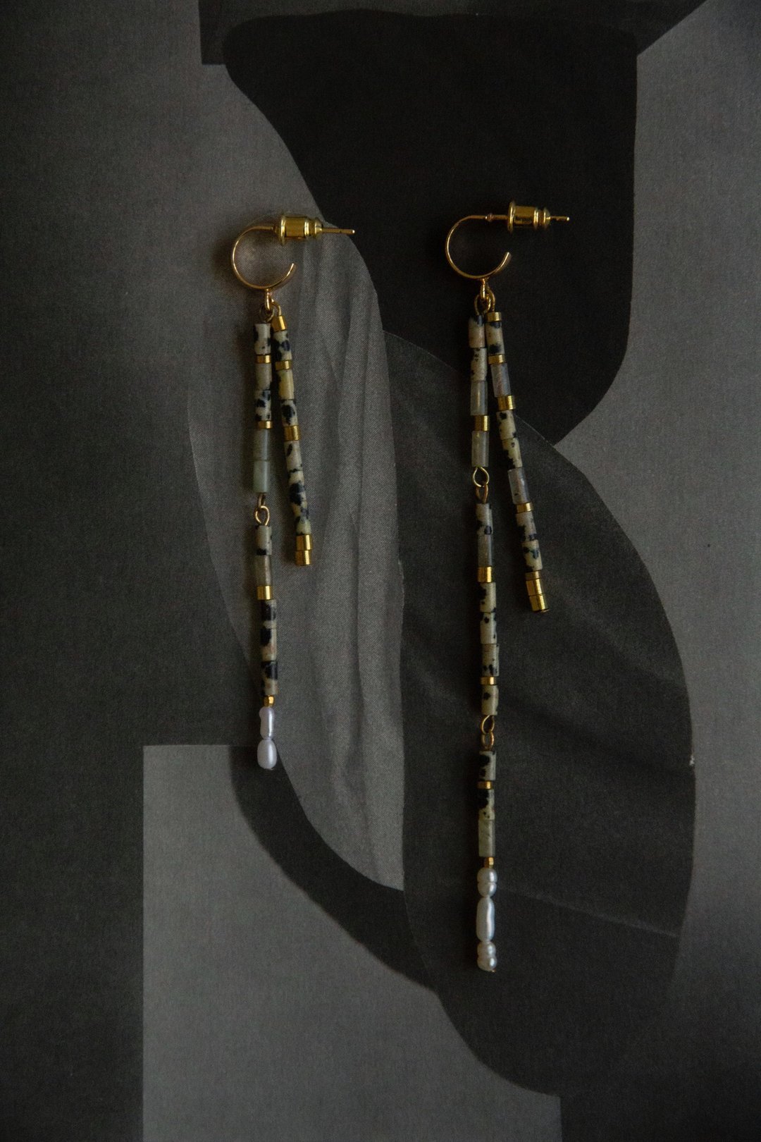 ORE – Dalmatian Jasper - 斑点石珍珠 – 耳针耳环 - 耳环/耳夹 - 半宝石 金色