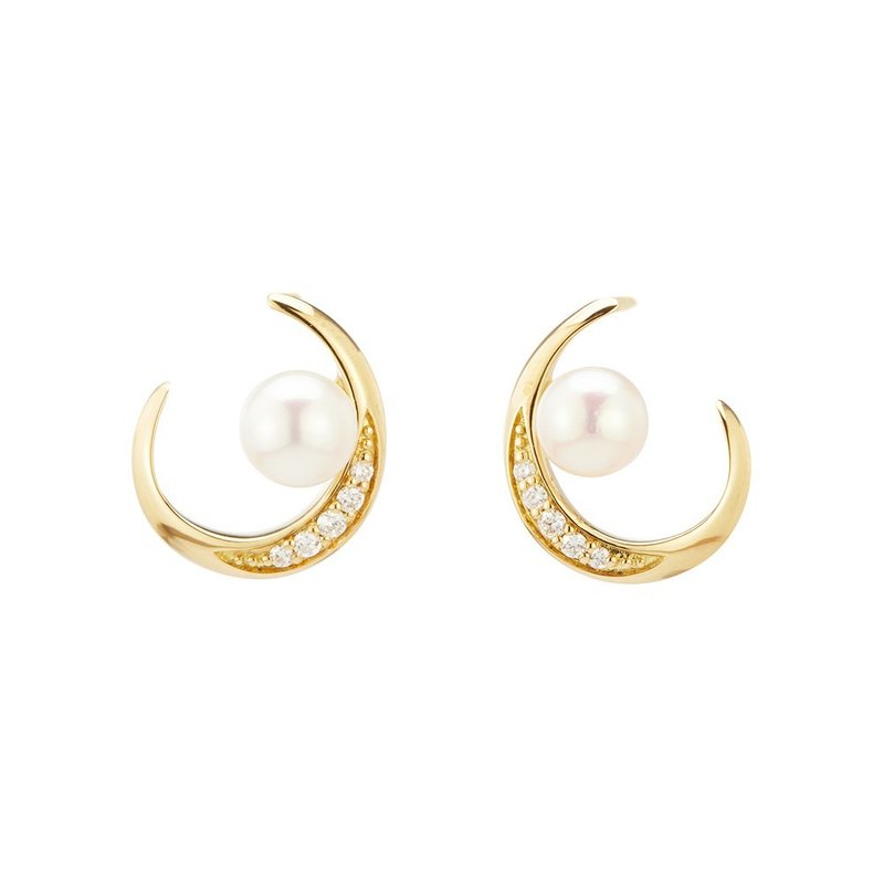 18K金真钻珍珠星月造型耳环 - 耳环/耳夹 - 贵金属 金色