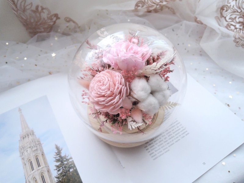 干燥花玻璃罩夜灯【柔美气息】新婚礼/开幕礼/情人节礼物/定制化 - 灯具/灯饰 - 植物．花 粉红色