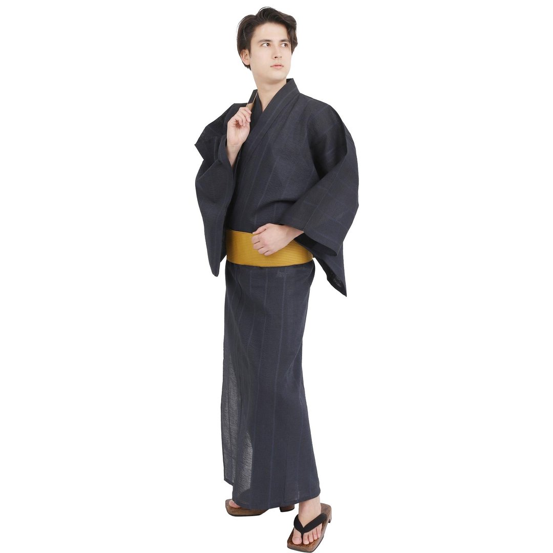 日本 和服 男 绵麻 浴衣 腰封 2 件 套组 S-LL WN10 - 其他 - 棉 黑色