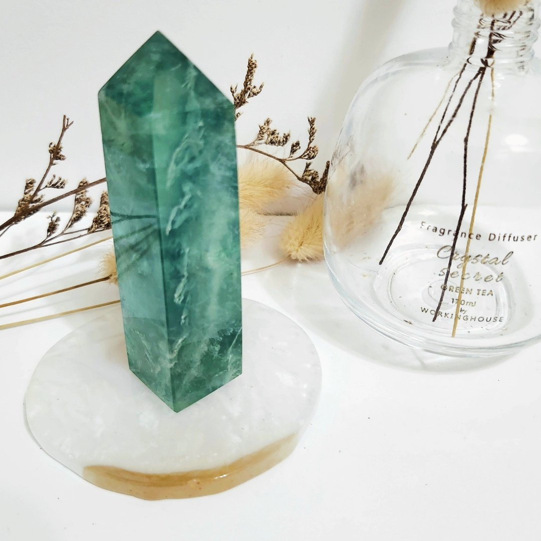 绿羽毛萤石晶柱 - 摆饰 - 水晶 绿色