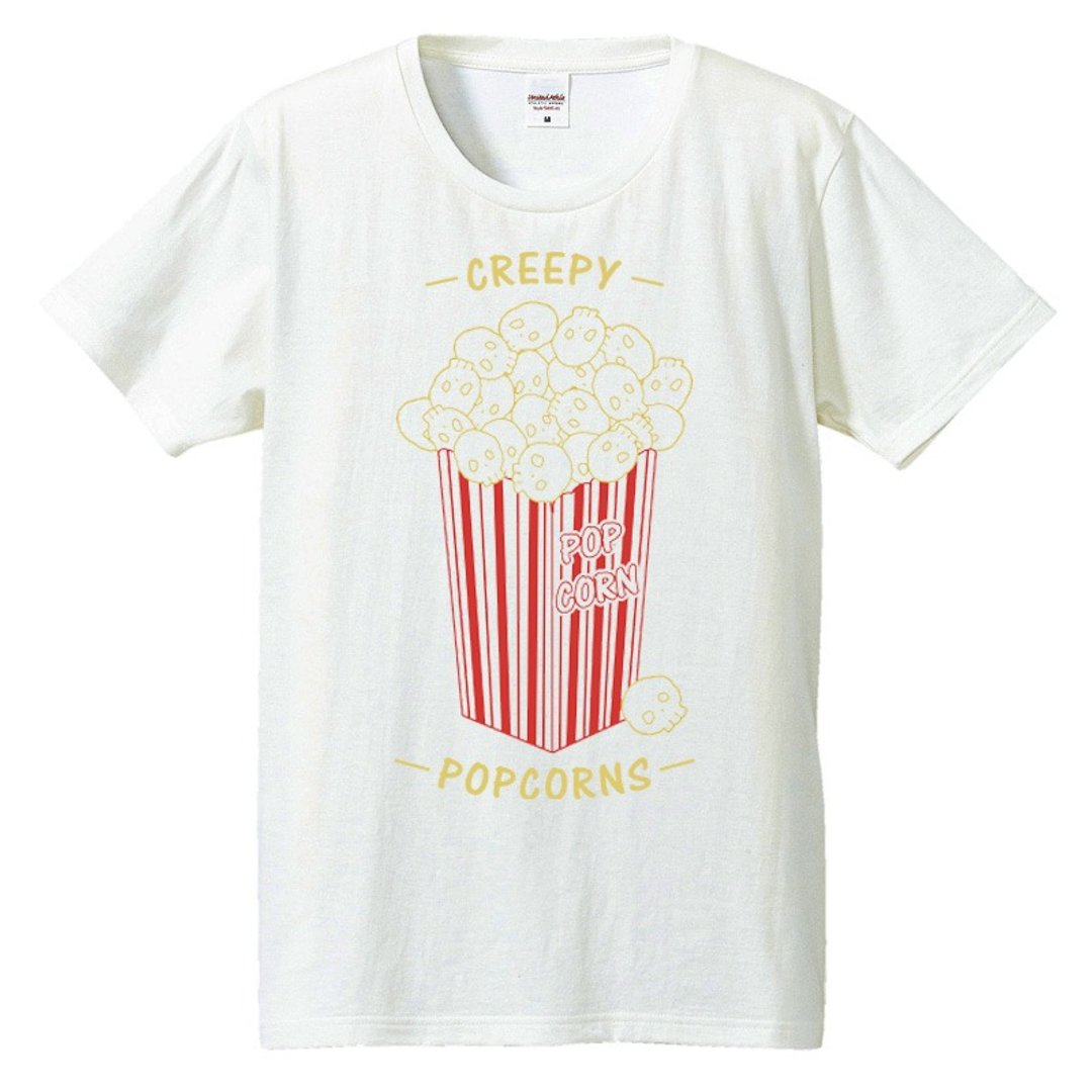 T-shirt / Creepy Popcorns - 男装上衣/T 恤 - 棉 白色