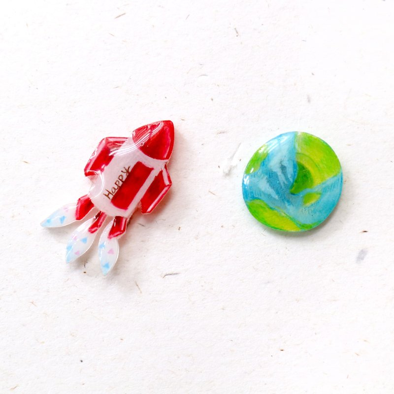 地球与火箭 耳环 耳夹 - 耳环/耳夹 - 塑料 