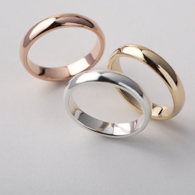 【圣诞礼物】圆弧戒 925纯银 玫瑰金戒指 18K金戒指 对戒 婚戒 - 戒指 - 纯银 金色