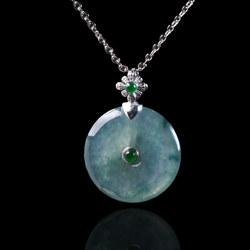 冰种飘花翡翠平安扣项链 18K金 | 天然缅甸玉A货翡翠 |送礼 - 项链 - 玉石 绿色