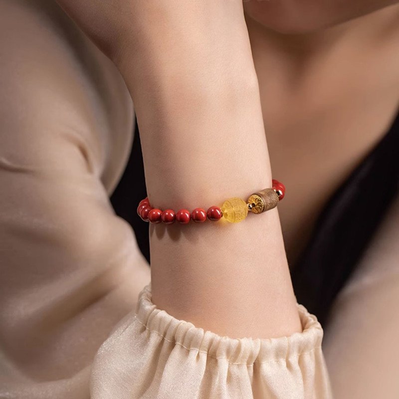 天然原矿朱砂6mm/8mm手串本命年精品手鏈 - 手链/手环 - 玉石 红色