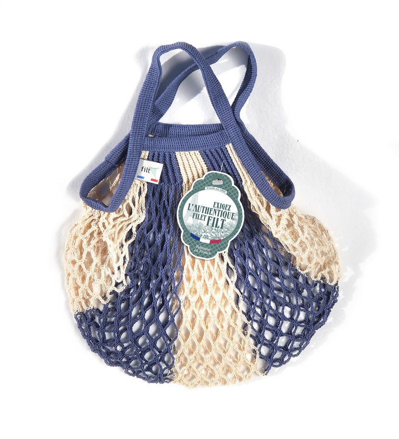 法国Filt经典手工编织袋-蓝白条 Bleu Jean Ecru - 手提包/手提袋 - 棉．麻 