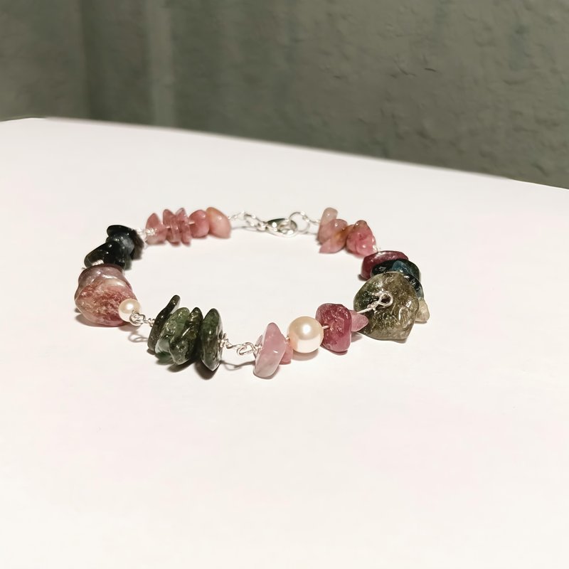 碧玺 水晶珍珠 银色金属线手链 - 手链/手环 - 铜/黄铜 银色