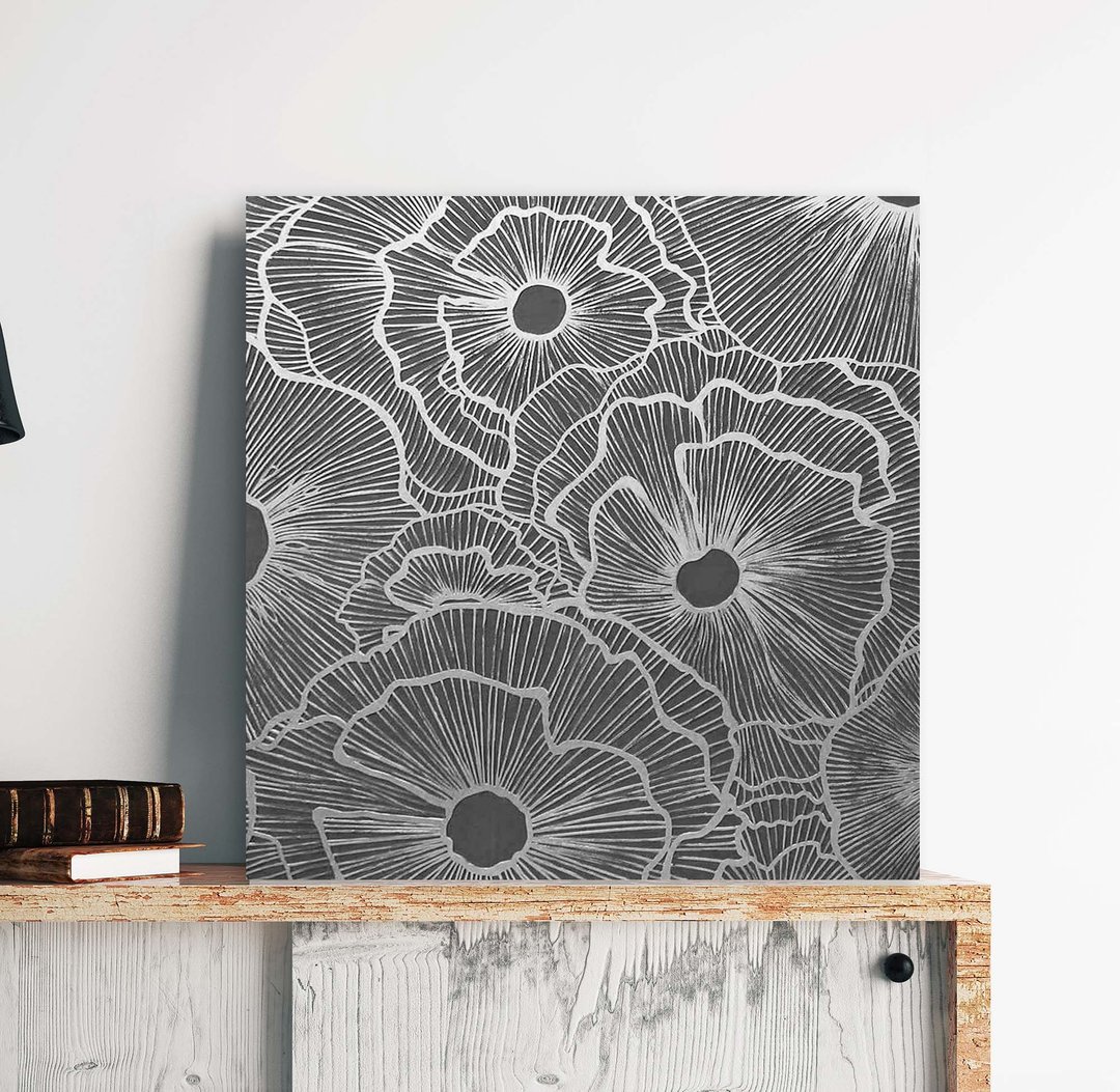 银海葵帆布画 | 纹理海葵壁画 |银海葵 - 墙贴/壁贴 - 棉 银色
