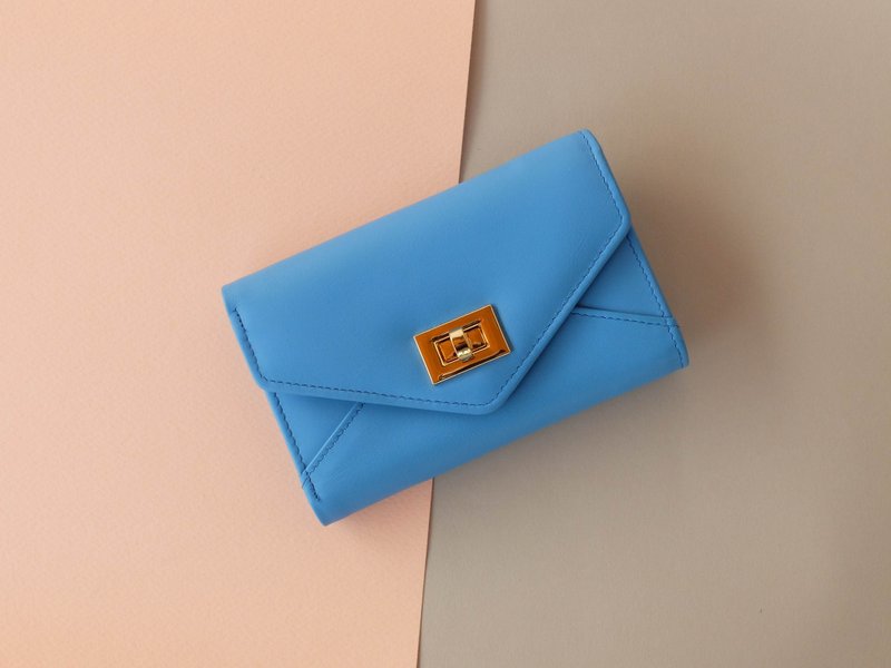 DAISY - MINIMAL WOMEN LEATHER WALLET / SHORT PURSE -BLUE - 皮夹/钱包 - 真皮 蓝色
