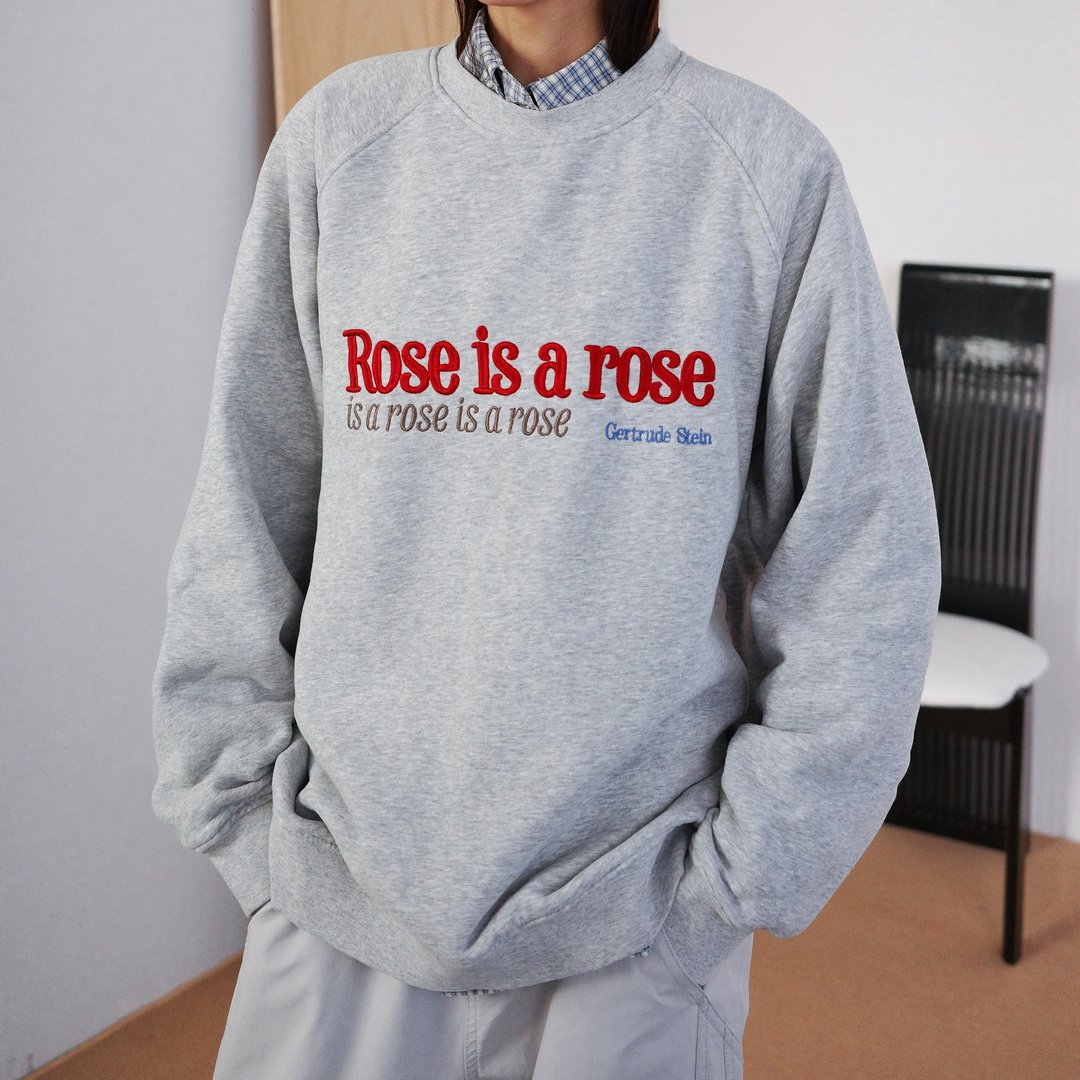 Rose is a rose 灰色刷毛大学T - 中性连帽卫衣/T 恤 - 棉 灰色