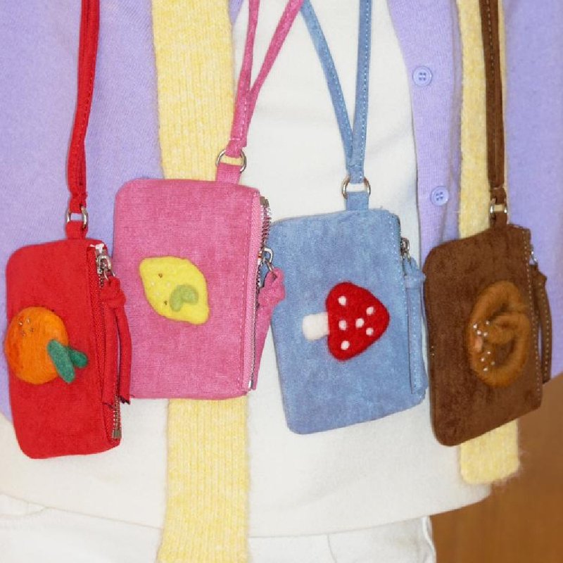 彩色市集卡包 单肩斜跨手拎口红零钱包仿麂皮小包冬 - 零钱包 - 其他材质 