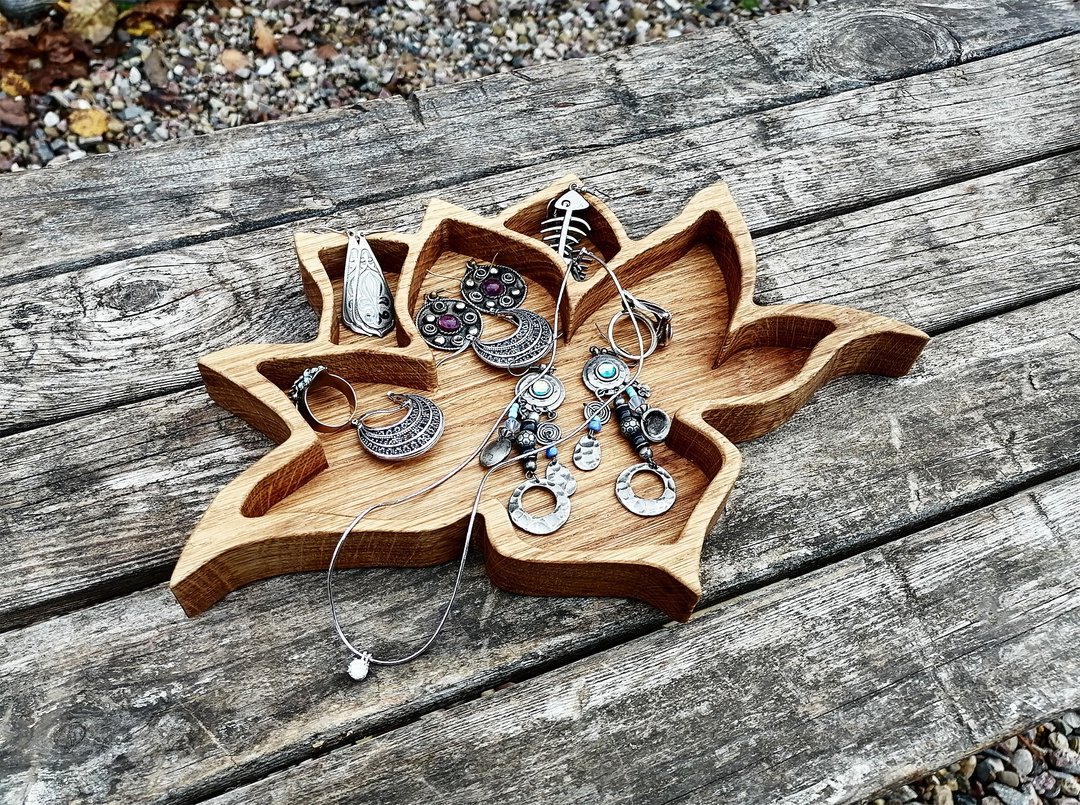 Wooden Lotus Tray, Lotus Flower Tray, Crystal Display, Essential Oil Storage - 摆饰 - 木头 咖啡色