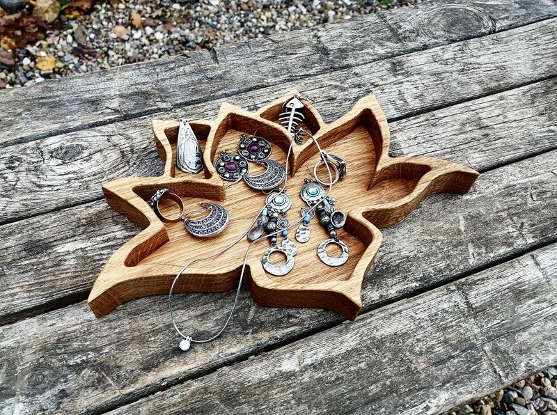 Wooden Lotus Tray, Lotus Flower Tray, Crystal Display, Essential Oil Storage - 摆饰 - 木头 咖啡色