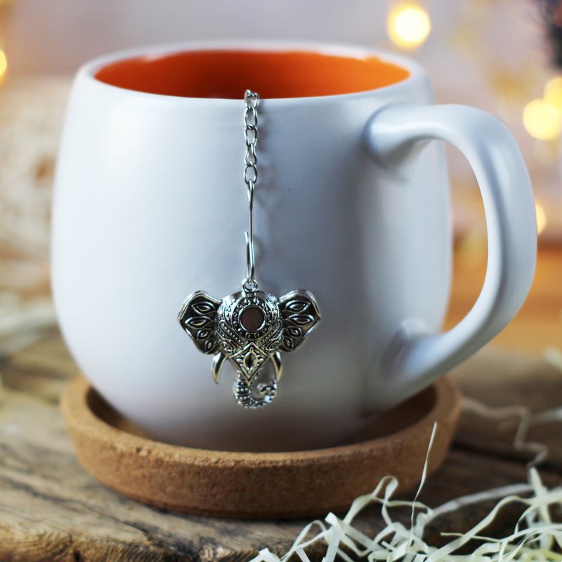 Tea steeper elephant for loose leaf tea, Tea Strainer with elephant pendant - 茶具/茶杯 - 不锈钢 银色