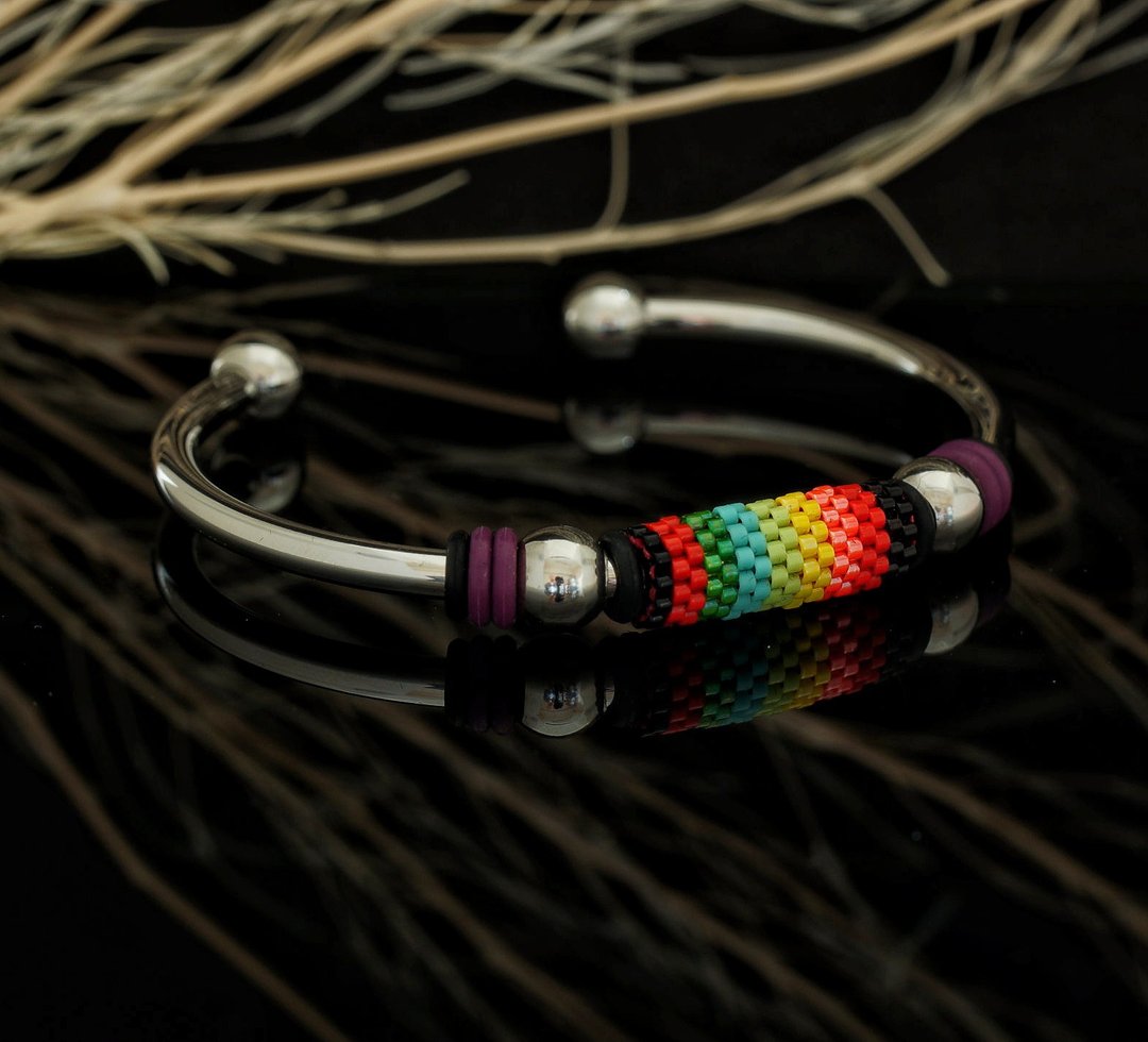 Peyote Stitch Bracelet-22 手织 4mm不锈钢日本 Aiko 玻璃珠手镯 - 手链/手环 - 不锈钢 