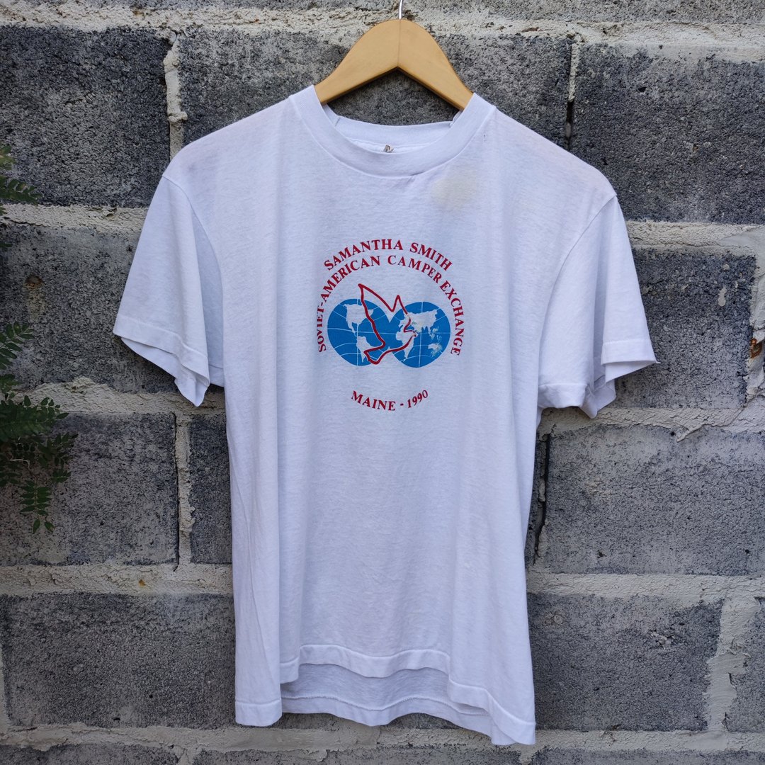 Vintage 80s Samantha Smith American Peace Activist T-Shirt - 男装上衣/T 恤 - 棉．麻 白色
