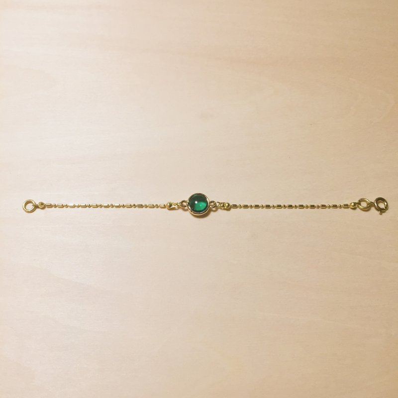 复古黄铜金边祖母绿玻璃手链 - 手链/手环 - 铜/黄铜 绿色