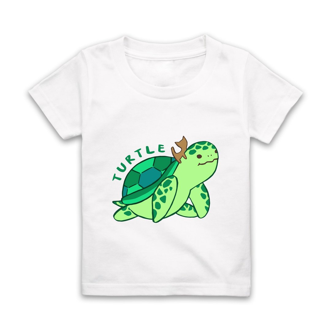 字母T-TURTLE短袖T恤-白 - 童装上衣 - 棉 白色