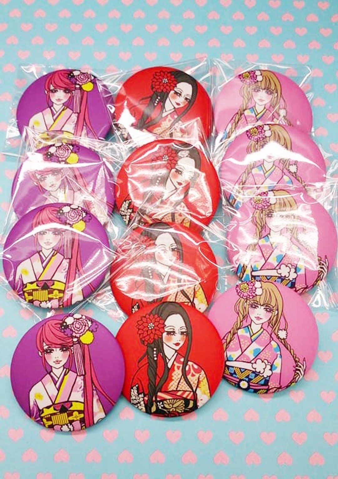 *限量商品* 和服女孩－胸章套组 (3入) - 徽章/别针 - 塑料 红色