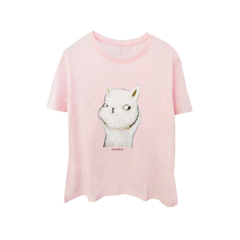 emmaAparty插画T:富贵猫咪(樱花粉) - 中性连帽卫衣/T 恤 - 棉．麻 粉红色