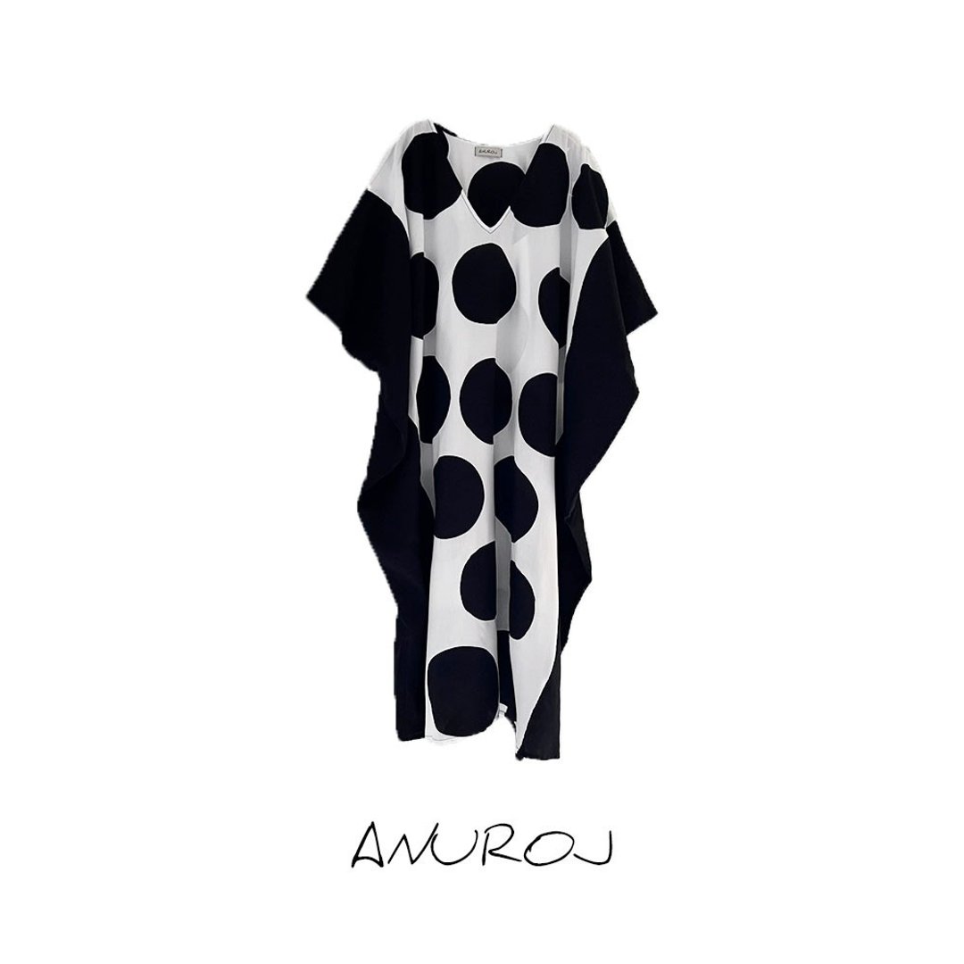 Hand Painted Cotton-rayon Kaftan for Summer Resort Vacation- - 洋装/连衣裙 - 棉 黑色