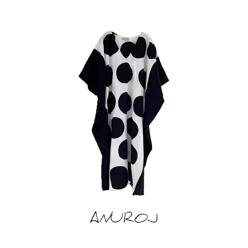 Hand Painted Cotton-rayon Kaftan for Summer Resort Vacation- - 洋装/连衣裙 - 棉．麻 黑色