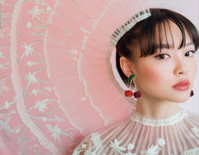 空想产物系列 : 大人感水引樱桃耳环 - 耳环/耳夹 - 纸 红色