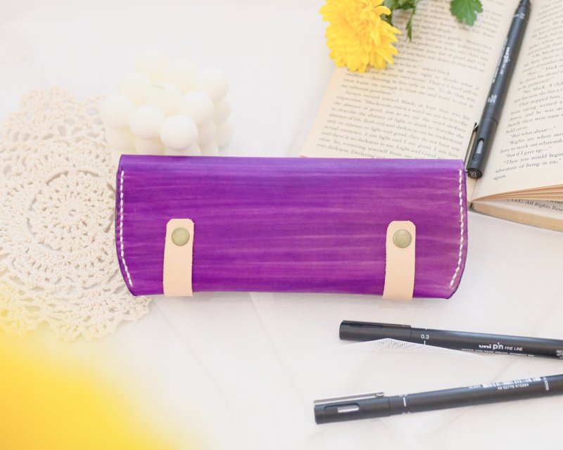 皮革轻便笔袋/眼镜盒/定制礼物/免费刻字 - 眼镜盒/眼镜布 - 真皮 咖啡色