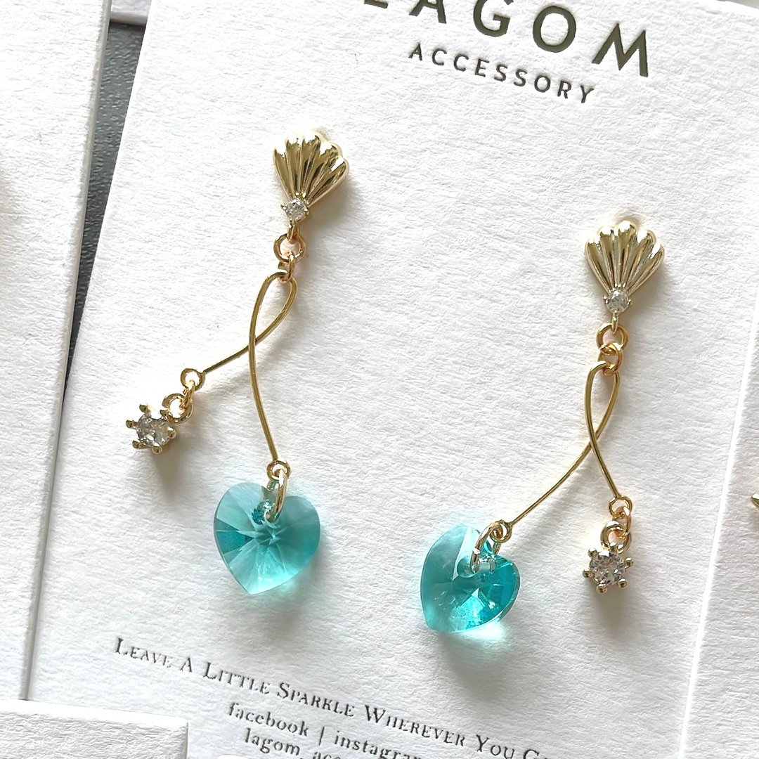 Lagom Swarovski系列 - Little Mermaid - 耳环/耳夹 - 水晶 蓝色