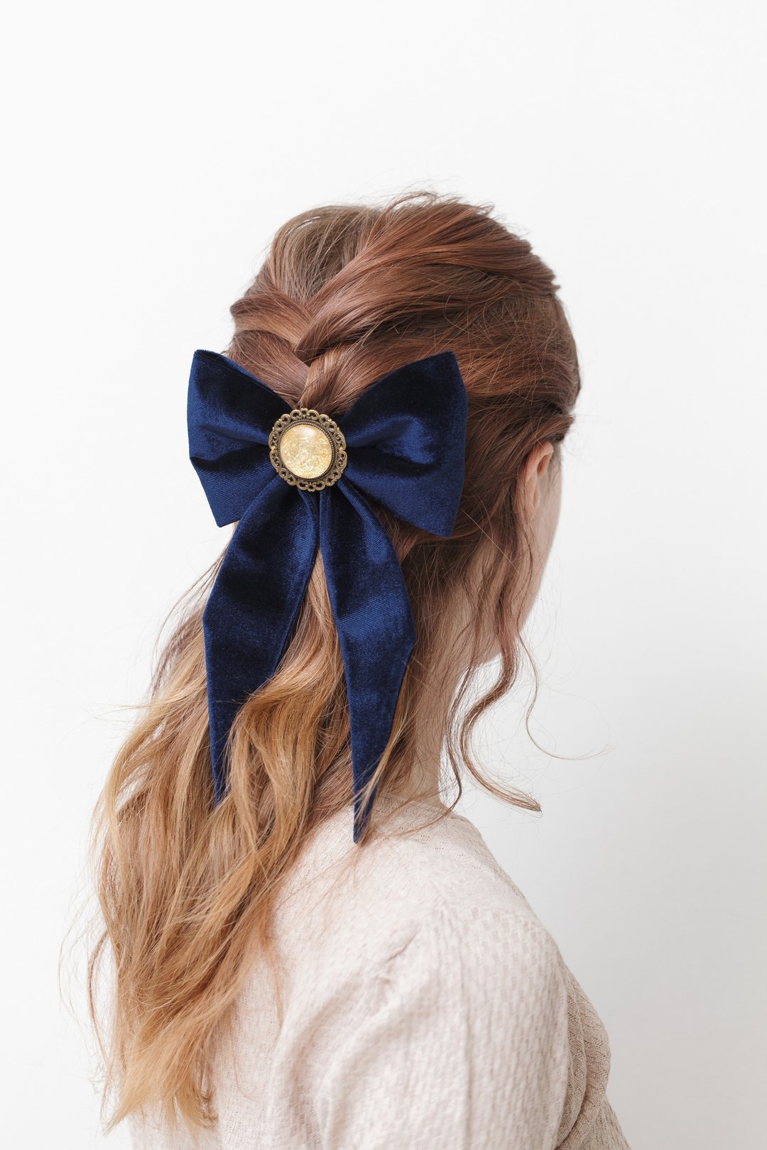 Navy Blue Hair Bow Clip for Adult, Velvet Bow Barrette for Women - 发饰 - 其他材质 蓝色
