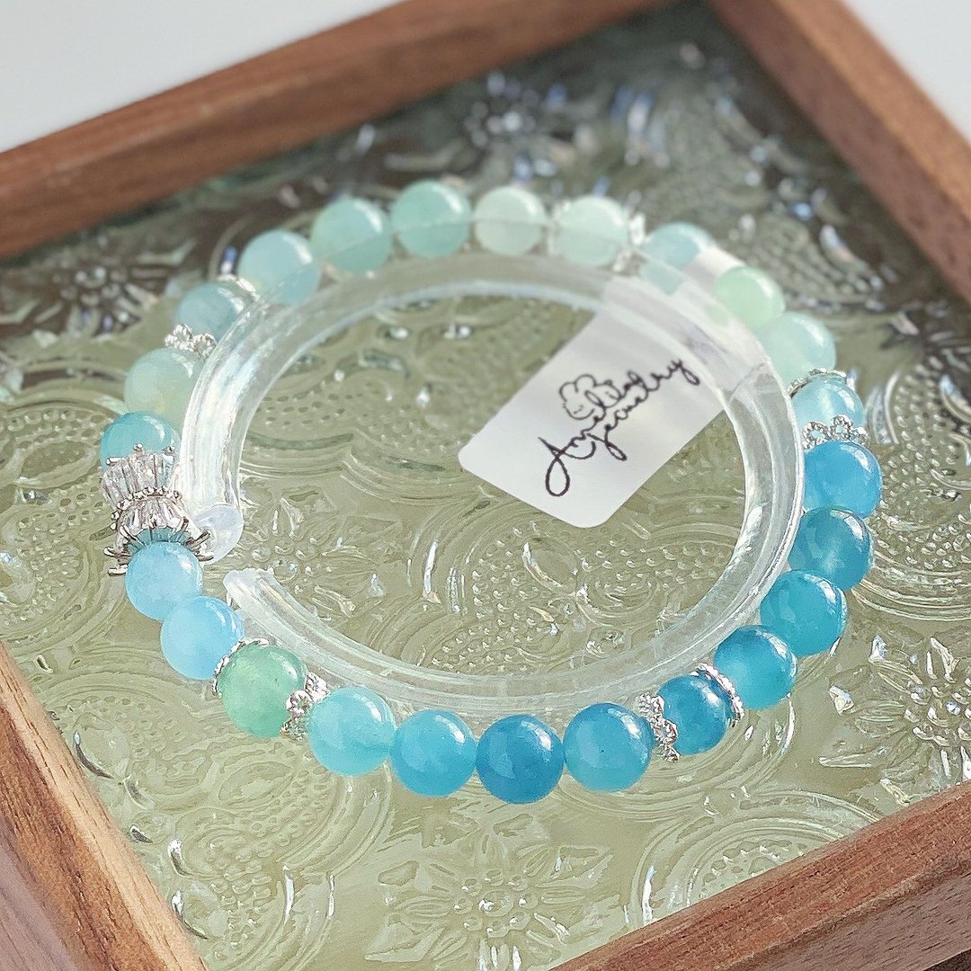 Amelia Jewelry丨海潮之声丨天然渐变海水蓝宝原创设计手链 - 手链/手环 - 水晶 蓝色