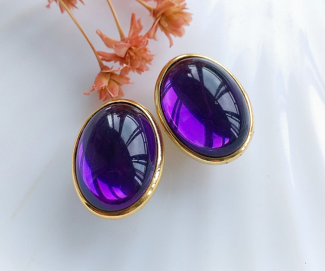 Vintage Jewelry 西洋古董饰品 TRIFARI  气质紫 夹式耳环 - 耳环/耳夹 - 其他金属 金色